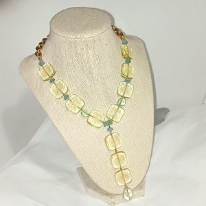 AV.MAX SQUARE LEMON QUARTZ STONES NECKLECE W TEAR DROP PENDANT/G. PLATED